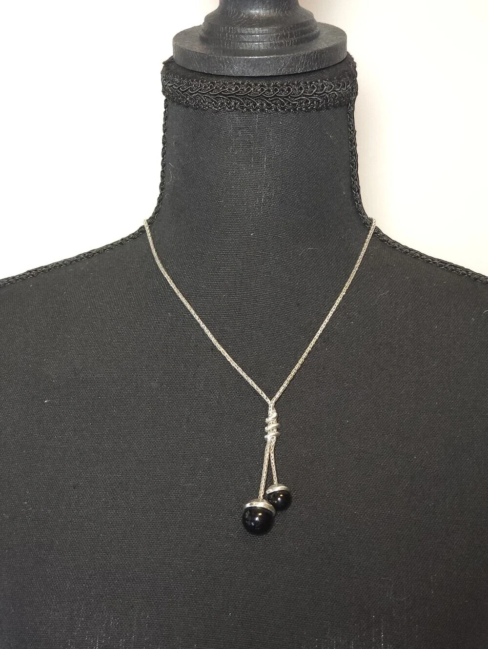 Brighton Bolero Black Onyx Orb Lariat Silver Tone Necklace